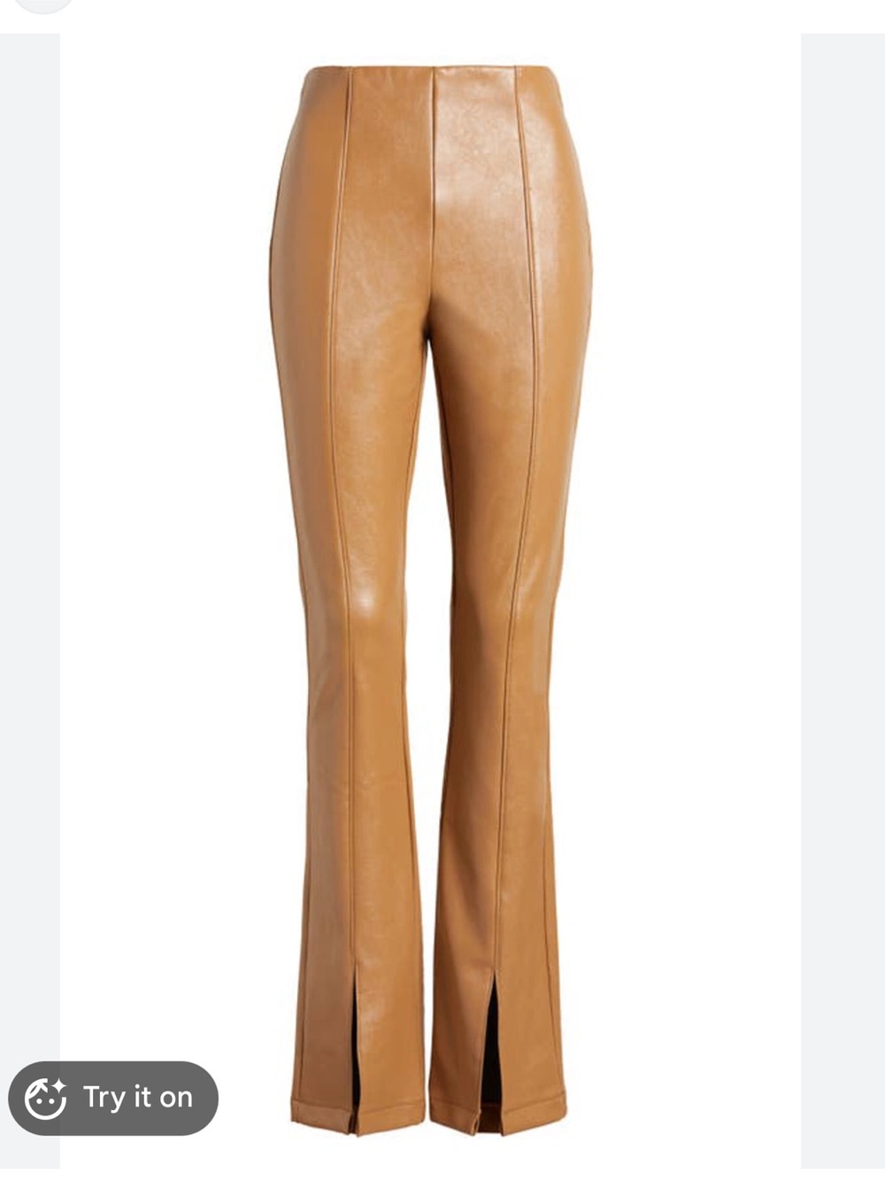 Afrm Adela High Waist Front Slit Faux Leather Pants - Caramel